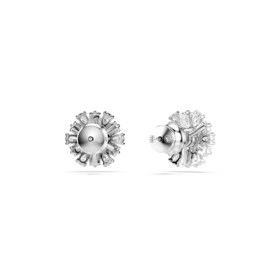 Swarovski Idyllia Stud Earrings, Mixed Cuts, Snowflake, White, Rhodium Plated -Swarovski