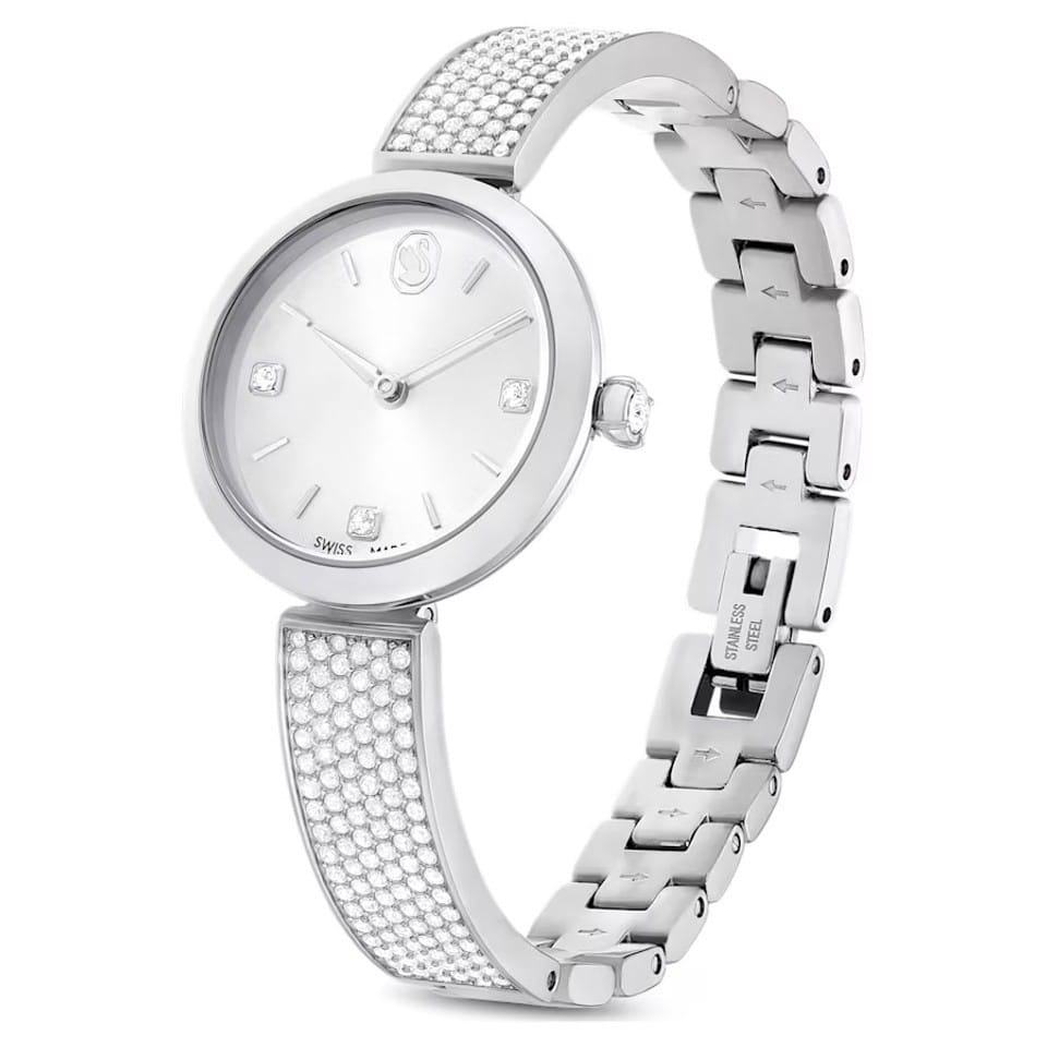 Swarovski Illumina Watch, Swiss Made, Metal bracelet, Silver tone, Stainless steel -Swarovski