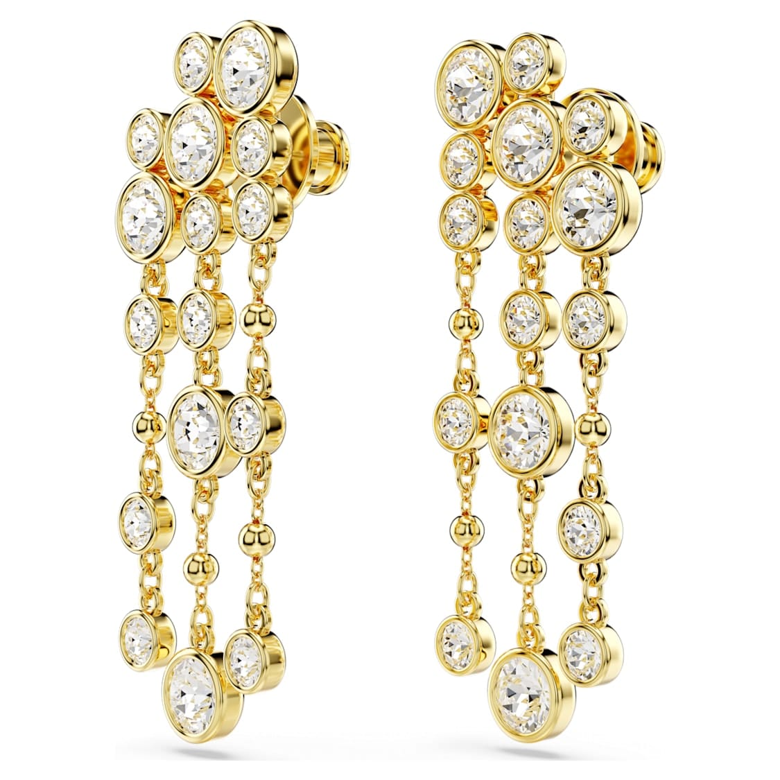 Swarovski Imber Drop Earrings Round Cut, Chandelier, White, Gold-Tone Plated -Swarovski
