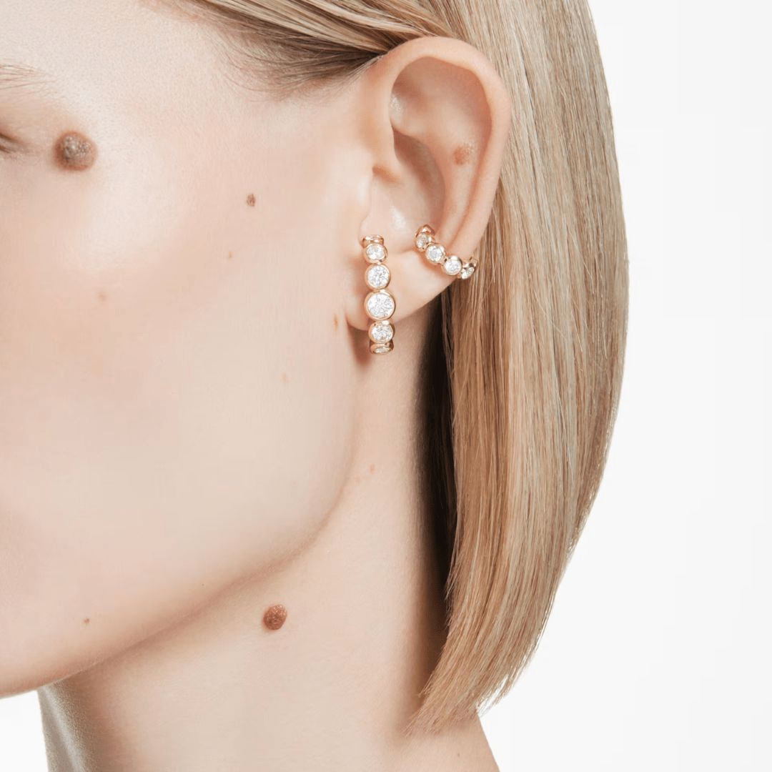 Swarovski Imber Ear Cuff, Set (3), Round Cut, White, Gold-tone Plated -Swarovski