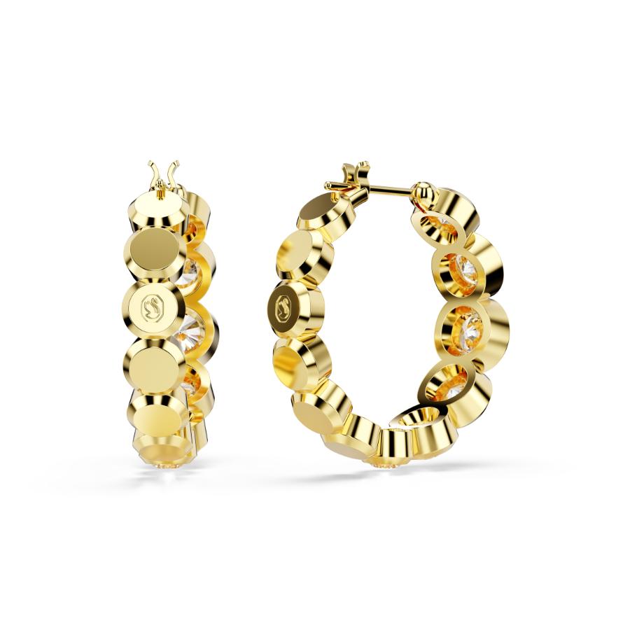 Swarovski Imber Hoop Earrings, Round Cut, White, Gold-tone Plated -Swarovski