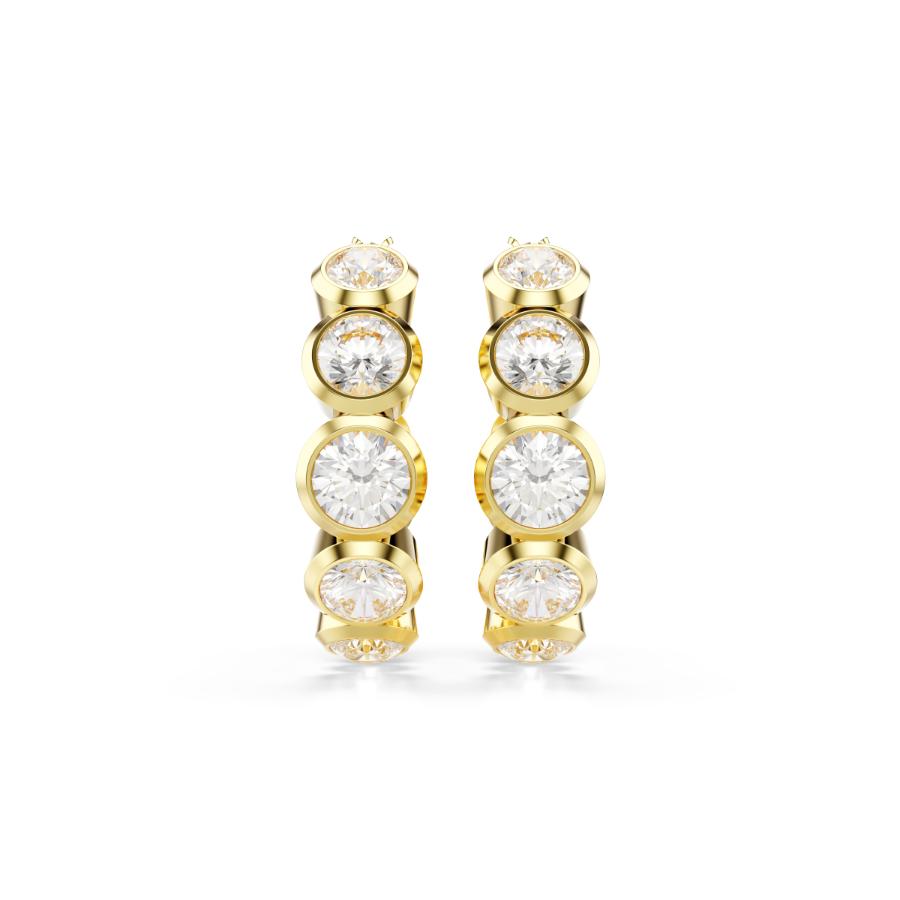 Swarovski Imber Hoop Earrings, Round Cut, White, Gold-tone Plated -Swarovski