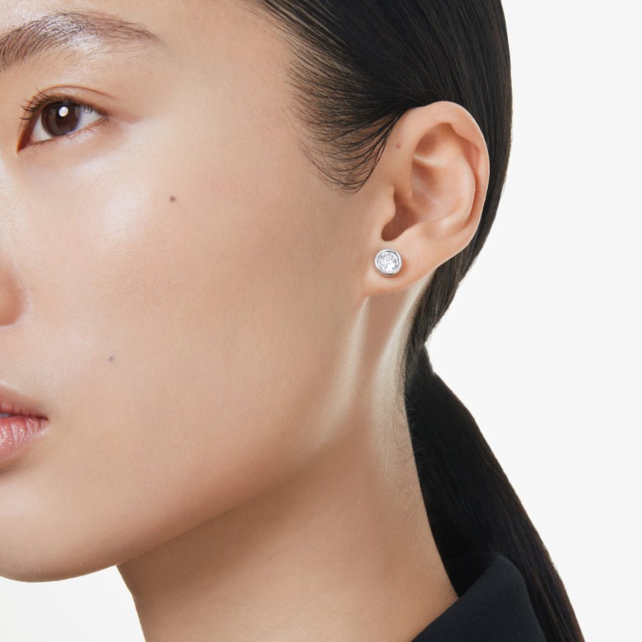 Swarovski Imber Stud Earrings, Round Cut, White, Rhodium Plated -Swarovski