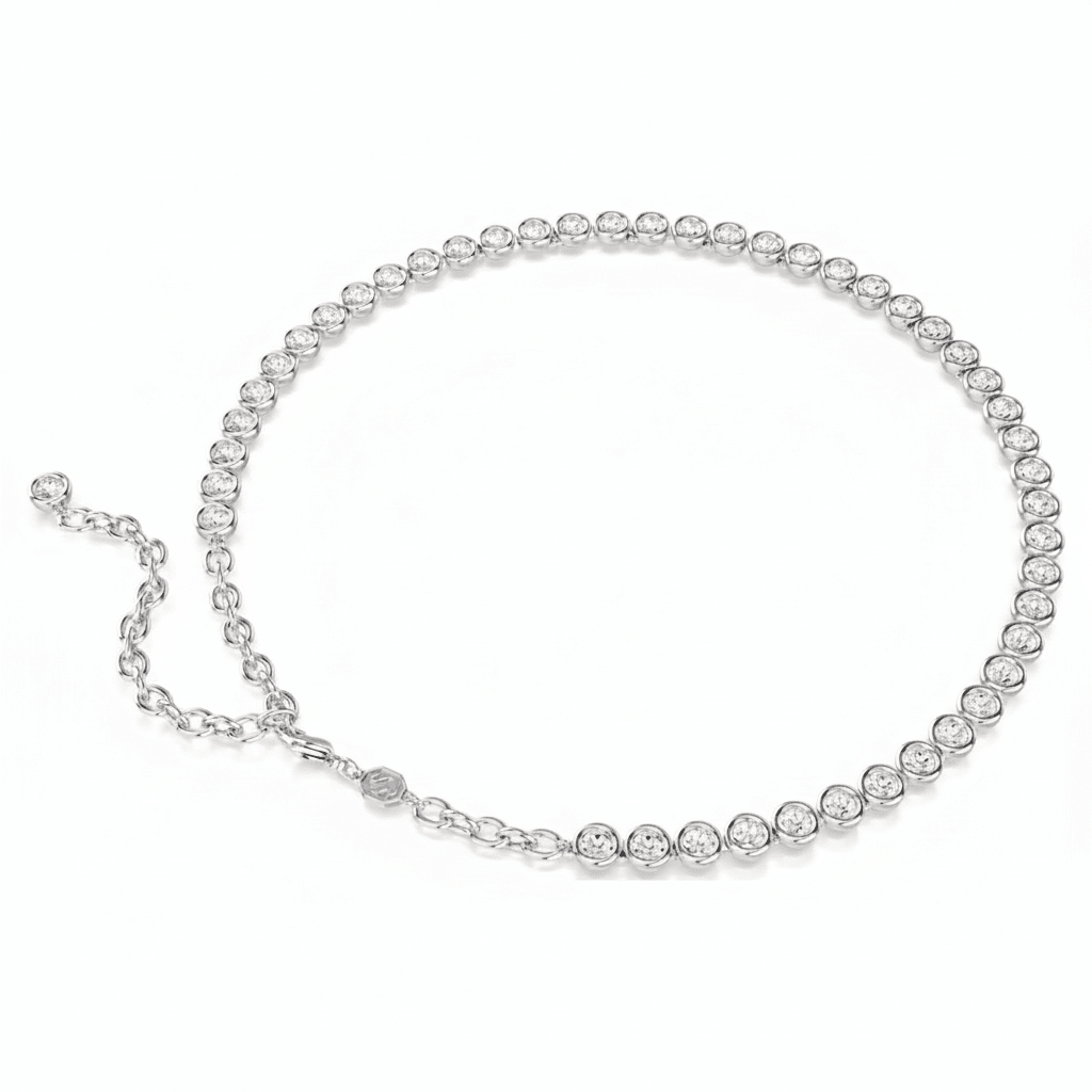 Swarovski Imber Tennis Necklace Round Cut, White, Rhodium Plated -Swarovski