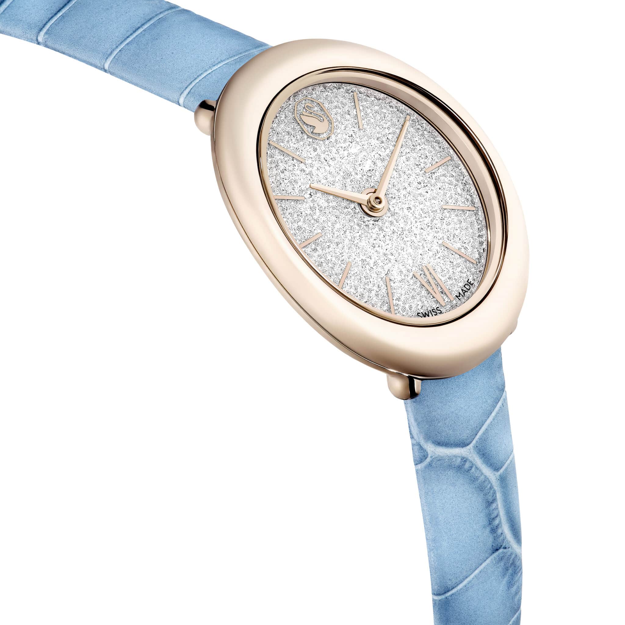 Swarovski Imber Watch, Swiss Made, Leather Strap, Blue, Champagne Gold-tone Finish -Swarovski