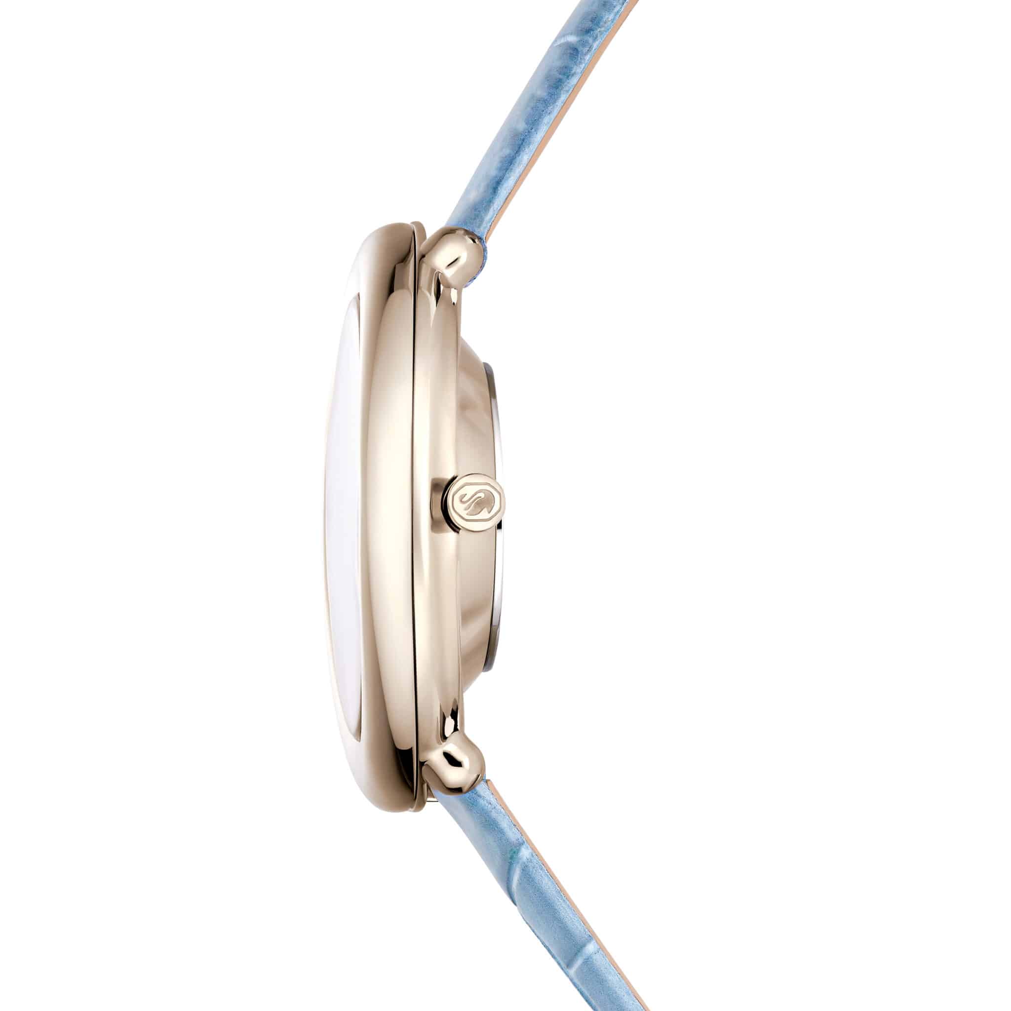 Swarovski Imber Watch, Swiss Made, Leather Strap, Blue, Champagne Gold-tone Finish -Swarovski