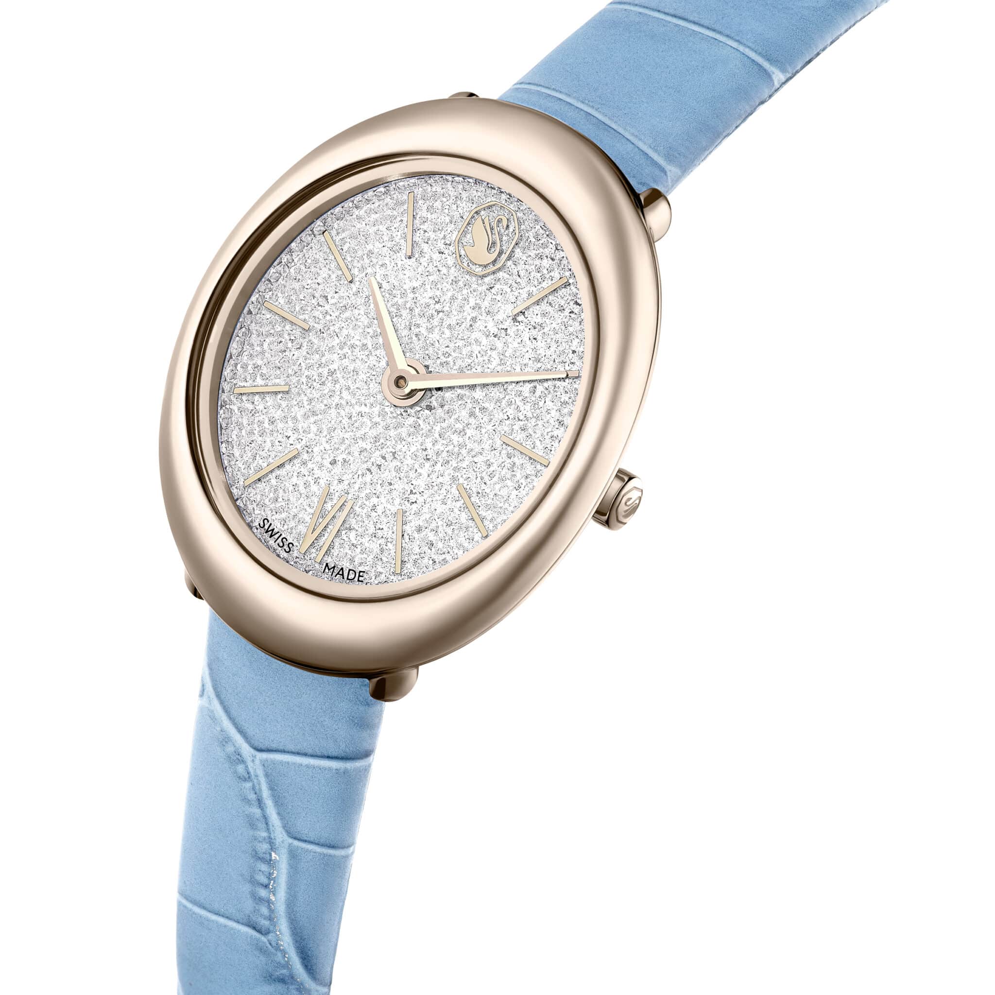 Swarovski Imber Watch, Swiss Made, Leather Strap, Blue, Champagne Gold-tone Finish -Swarovski