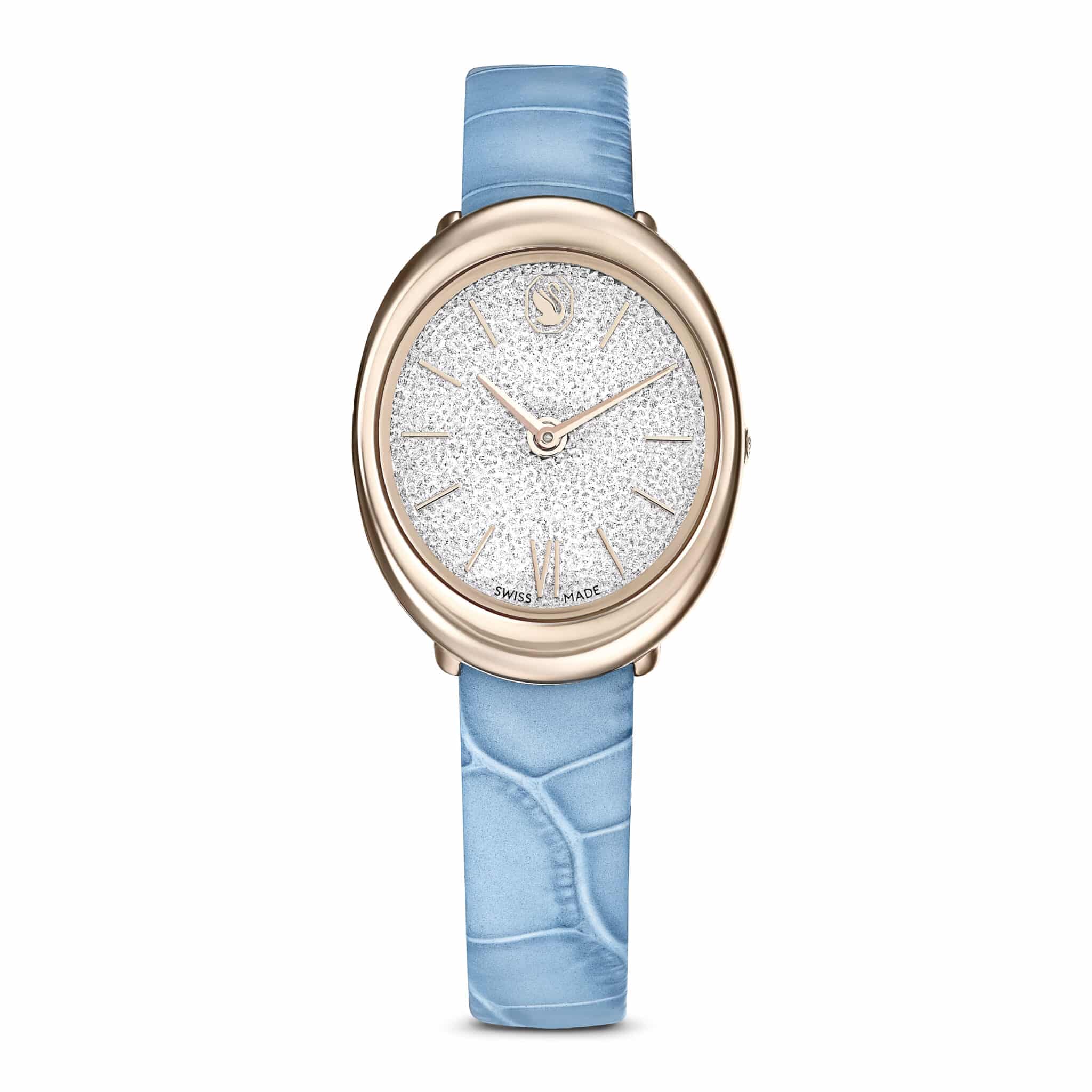 Swarovski Imber Watch, Swiss Made, Leather Strap, Blue, Champagne Gold-tone Finish -Swarovski
