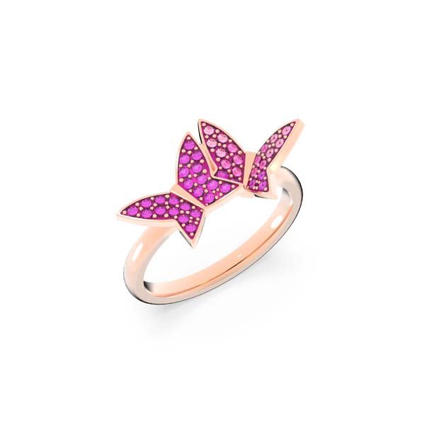 Swarovski Lilia Ring set (3), Butterfly, Pink, Rose-gold tone plated -Swarovski
