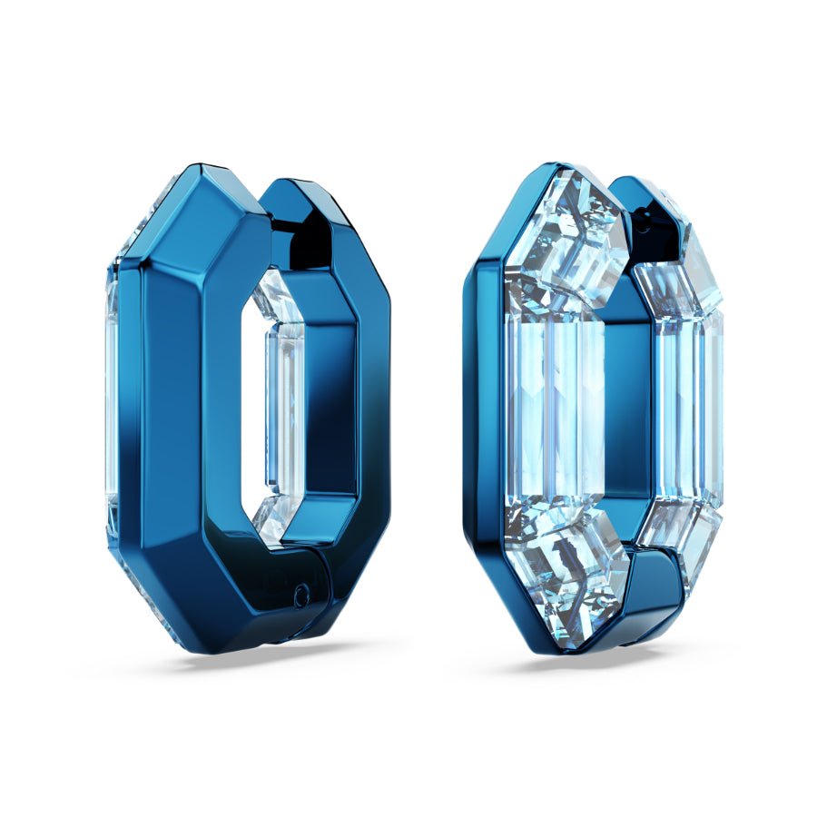 Swarovski Lucent Hoop Earrings, Octagon Shape, Small, Blue -Swarovski