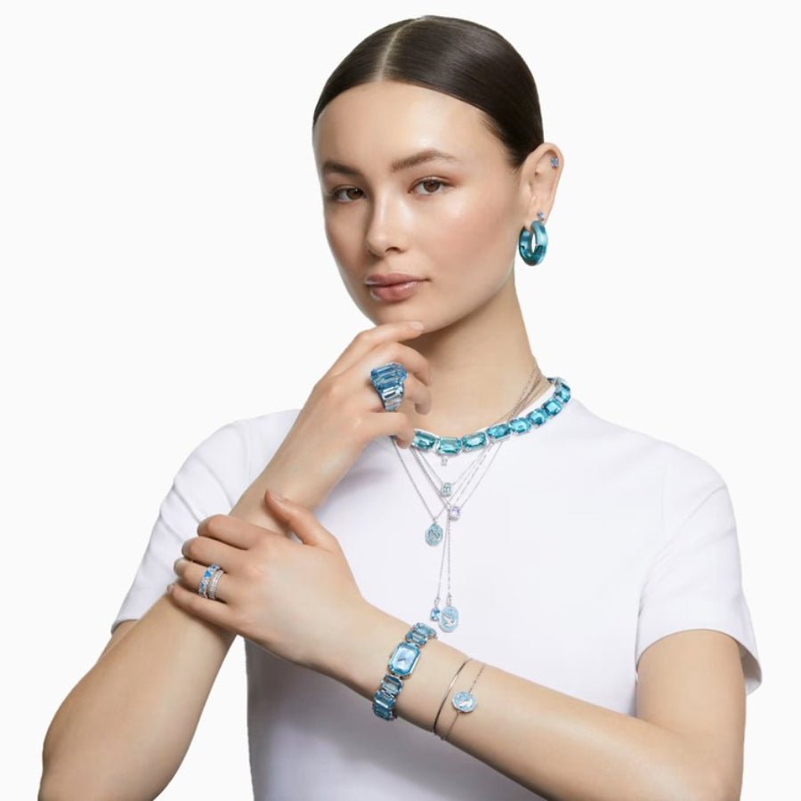 Swarovski Lucent Hoop Earrings Statement, Round Shape, Blue -Swarovski