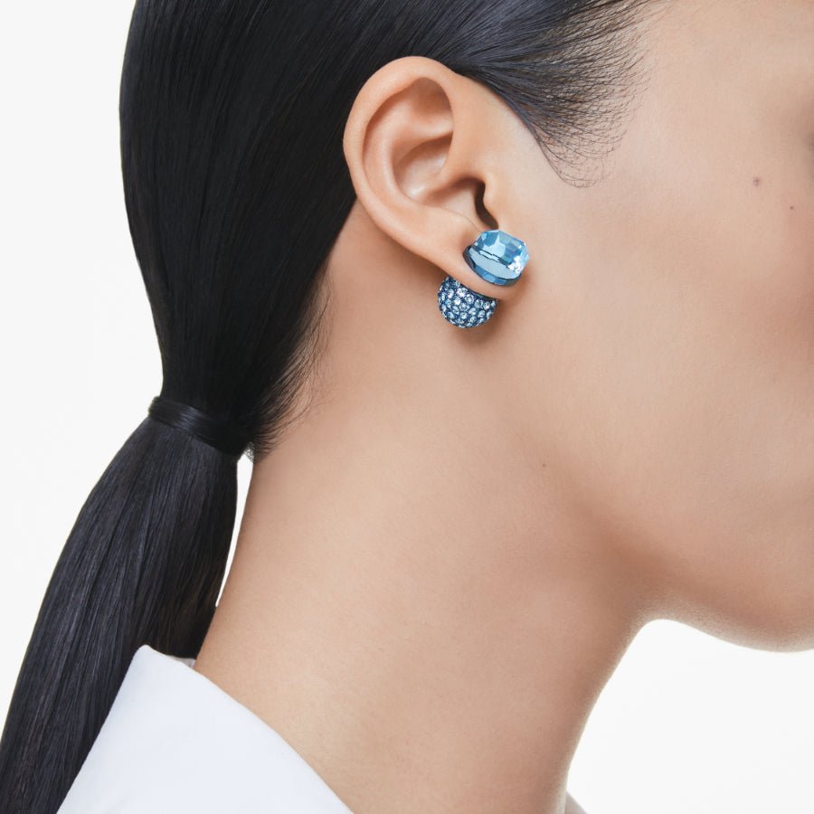 Swarovski Lucent Stud Earrings, Pavé, Ball, Blue, Blue finish -Swarovski