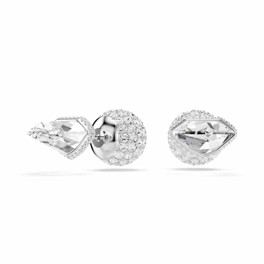 Swarovski Lucent Stud Earrings, Pavé, Ball, White, Rhodium Plated -Swarovski