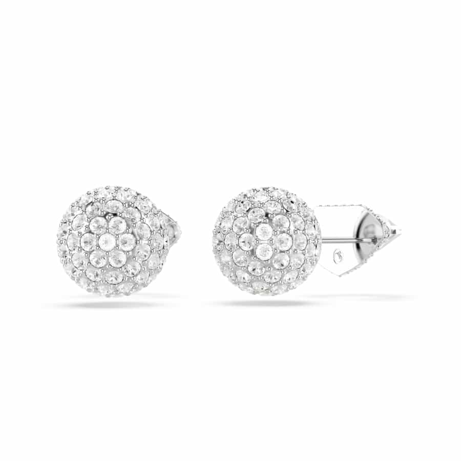 Swarovski Lucent Stud Earrings, Pavé, Ball, White, Rhodium Plated -Swarovski