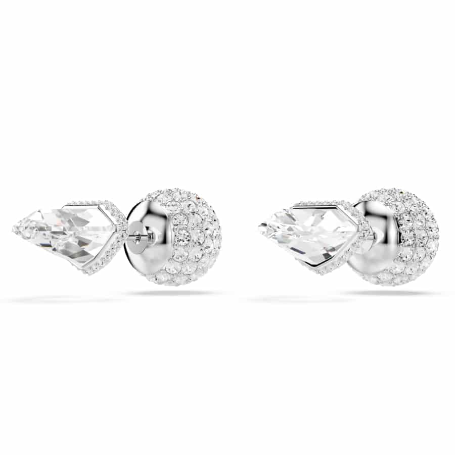 Swarovski Lucent Stud Earrings, Pavé, Ball, White, Rhodium Plated -Swarovski