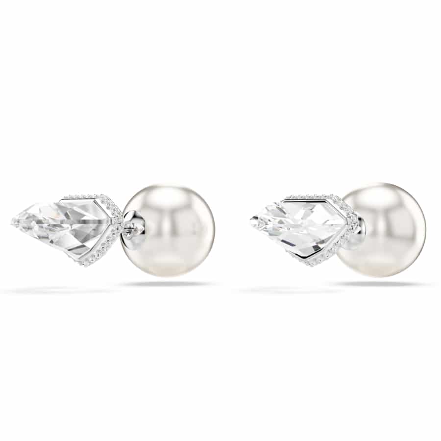 Swarovski Lucent Stud Earrings, Pavé, Ball, White, Rhodium Plated -Swarovski