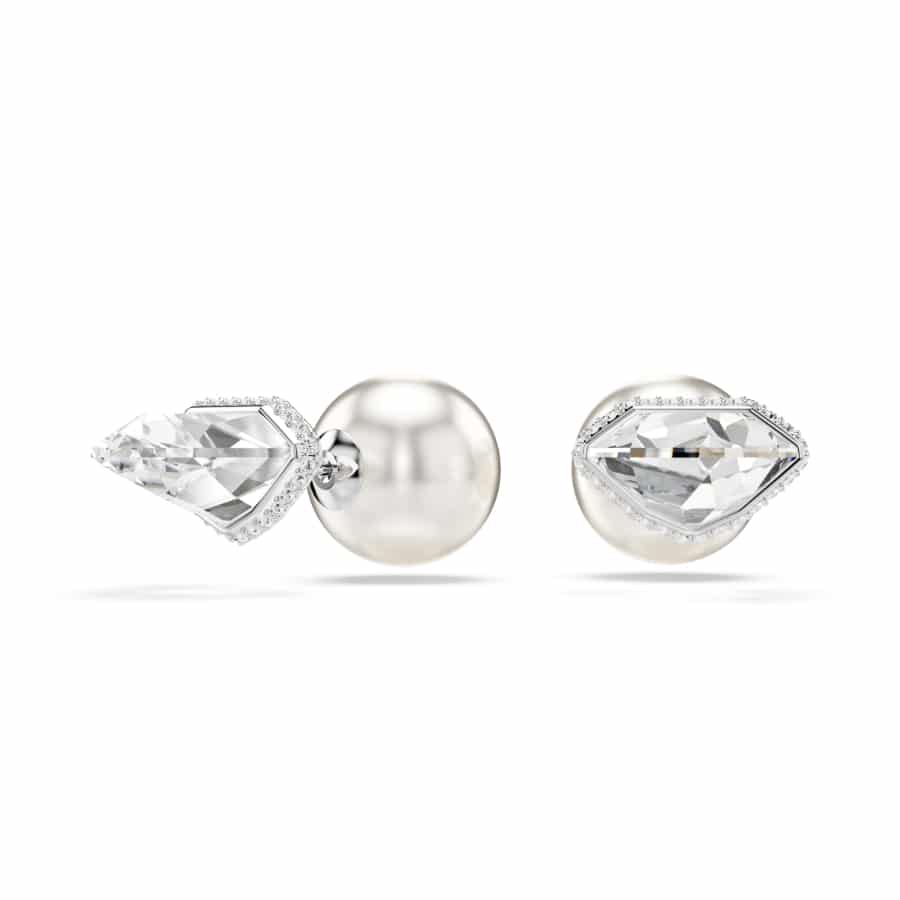 Swarovski Lucent Stud Earrings, Pavé, Ball, White, Rhodium Plated -Swarovski