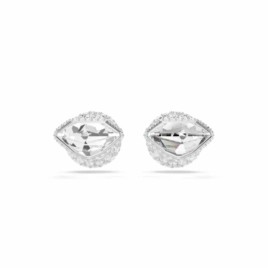 Swarovski Lucent Stud Earrings, Pavé, Ball, White, Rhodium Plated -Swarovski