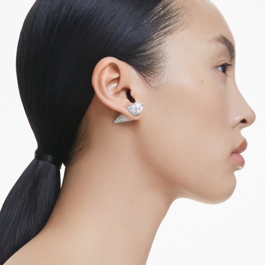 Swarovski Lucent Stud Earrings, Pavé, Spike, White, Rhodium Plated -Swarovski