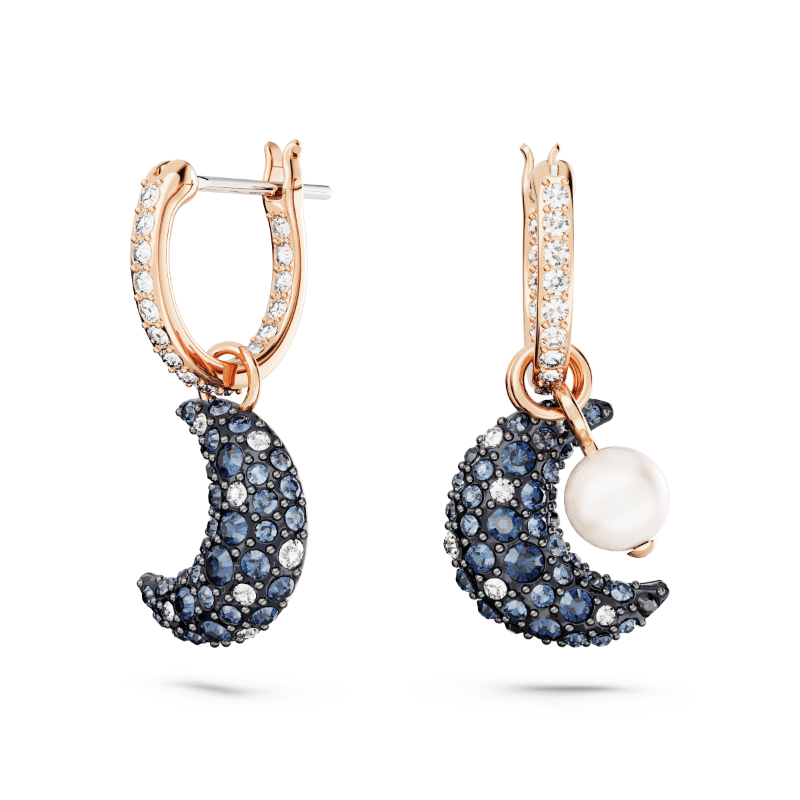Swarovski Luna Drop Earrings Asymmetrical Design Moon Multicoloured Rose Gold-Tone Plated -Swarovski