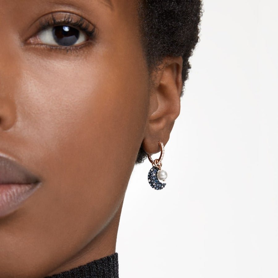 Swarovski Luna Drop Earrings Asymmetrical Design Moon Multicoloured Rose Gold-Tone Plated -Swarovski
