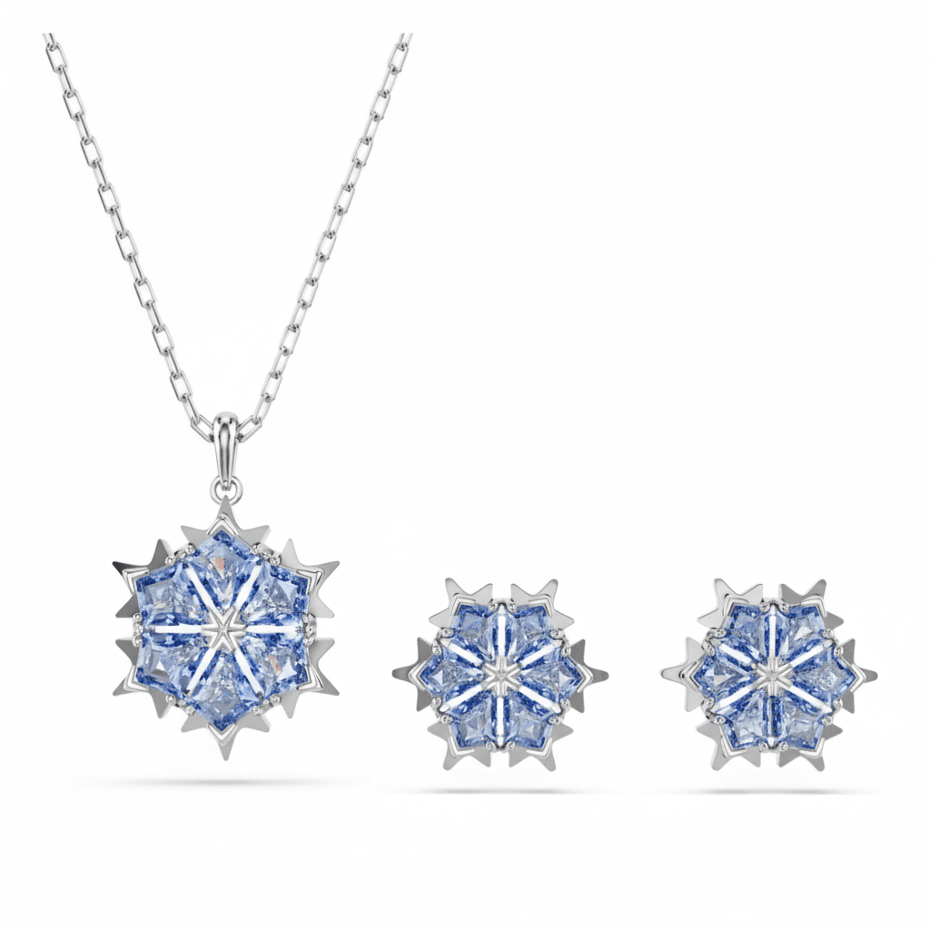 Swarovski Magic Set Snowflake, Blue, Rhodium plated -Swarovski
