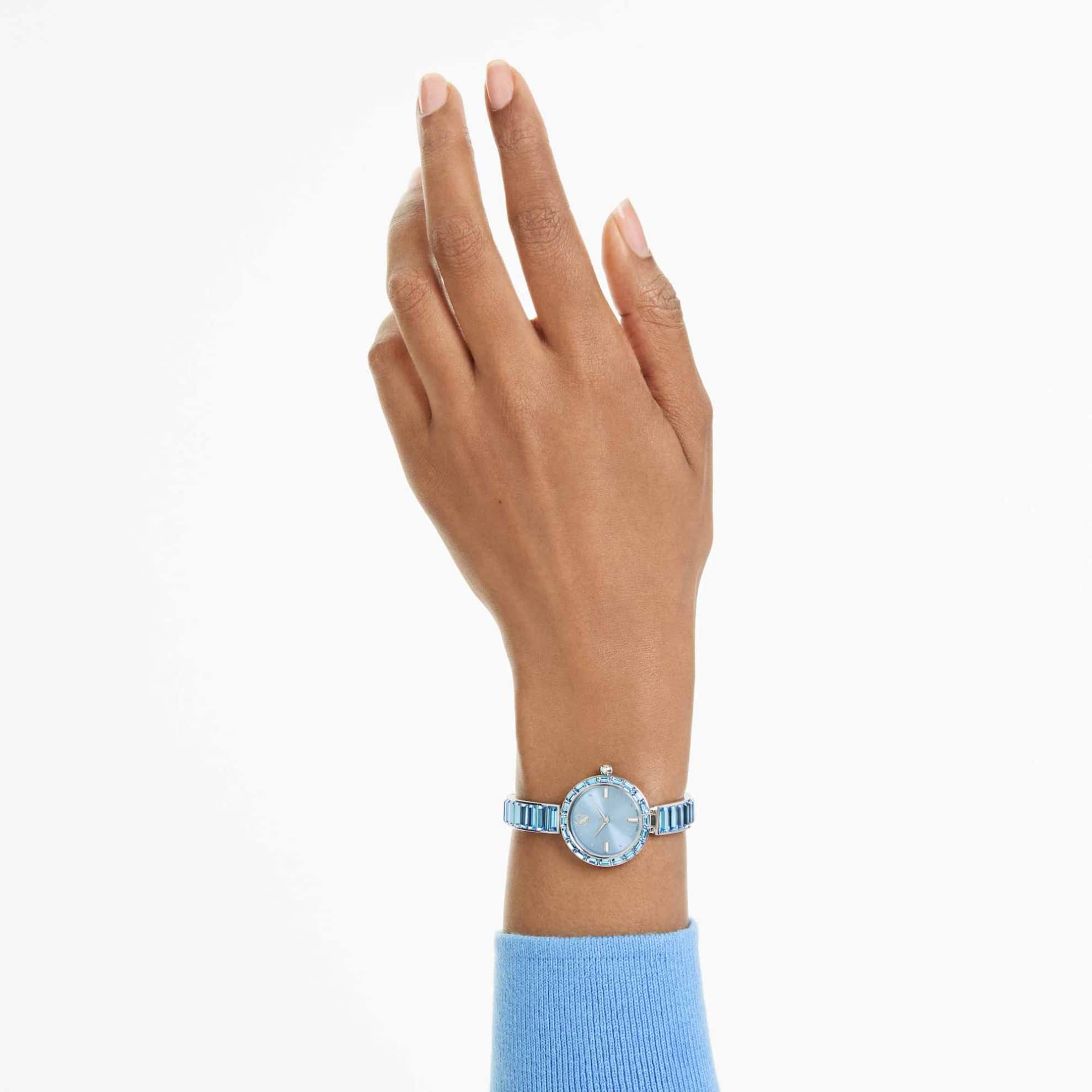 Swarovski Matrix Bangle Watch, Swiss Made, Crystal Bracelet, Blue, Stainless steel -Swarovski
