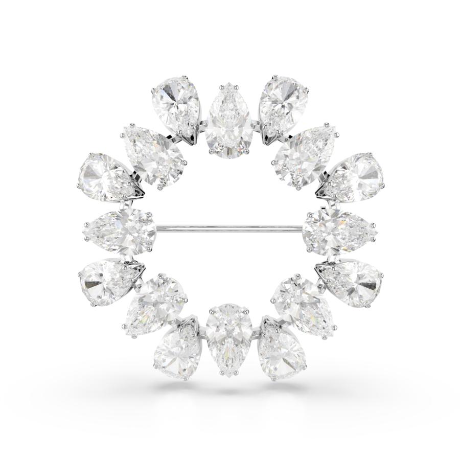 Swarovski Matrix Brooch, Pear Cut, White, Rhodium Plated -Swarovski
