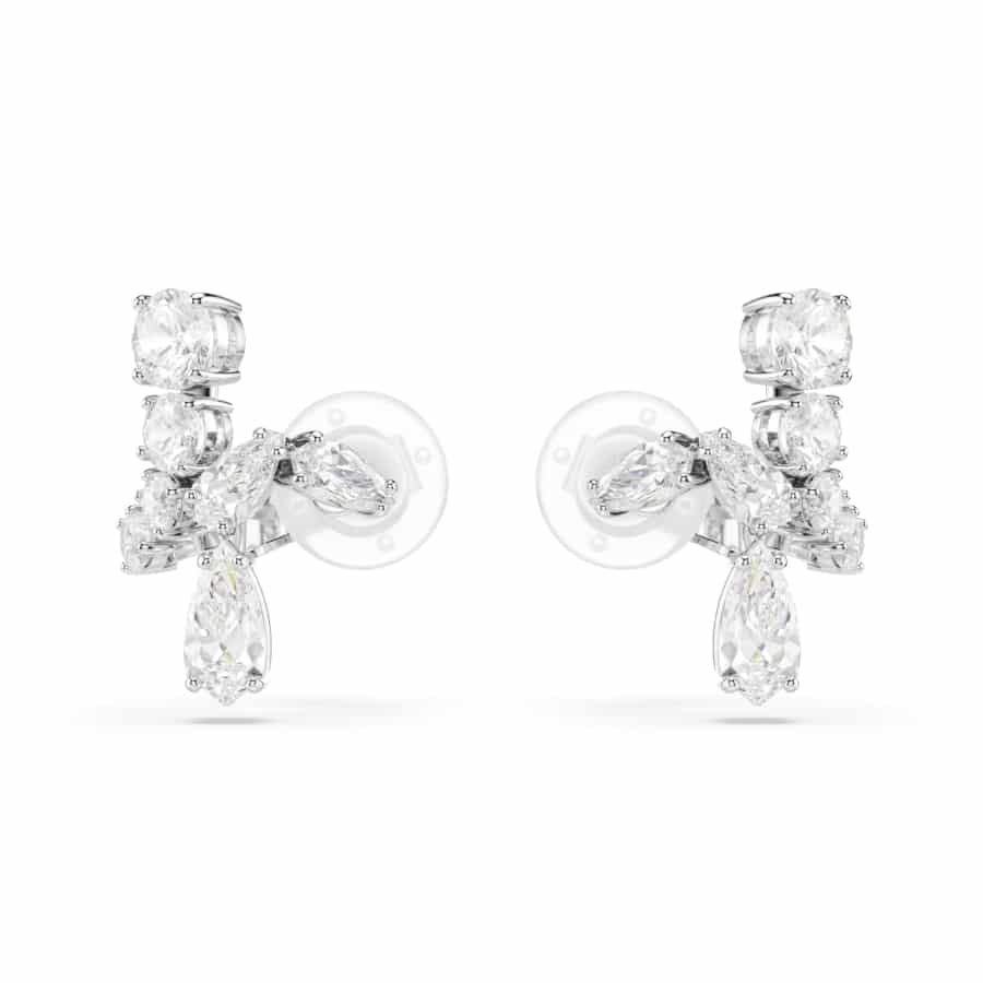 Swarovski Matrix Clip Earrings, Mixed Cuts, White, Rhodium Plated -Swarovski