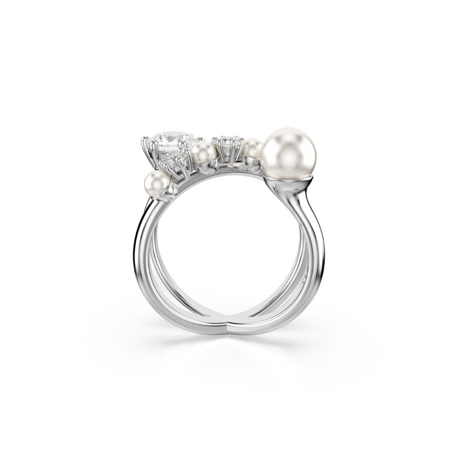 Swarovski Matrix Cocktail Ring, Crystal Pearl, Round Cut, White, Rhodium Plated -Swarovski