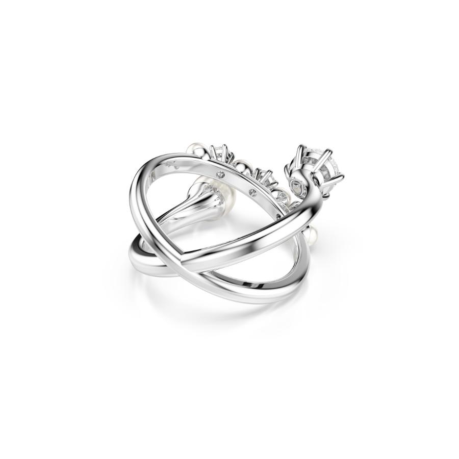 Swarovski Matrix Cocktail Ring, Crystal Pearl, Round Cut, White, Rhodium Plated -Swarovski