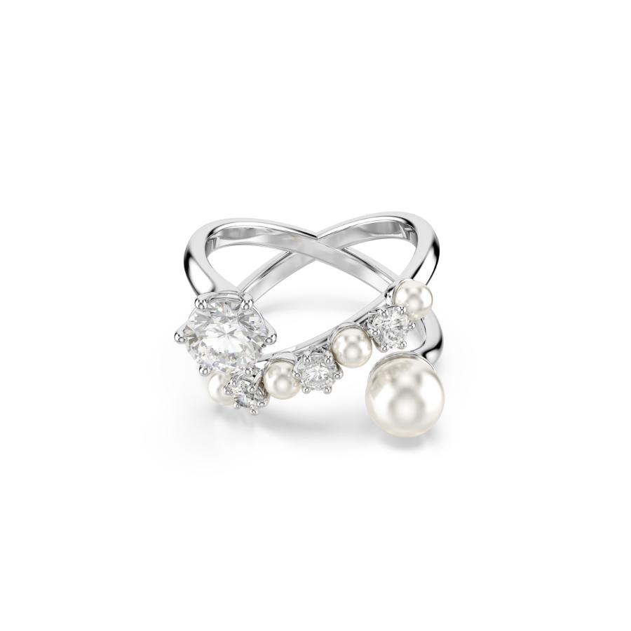 Swarovski Matrix Cocktail Ring, Crystal Pearl, Round Cut, White, Rhodium Plated -Swarovski