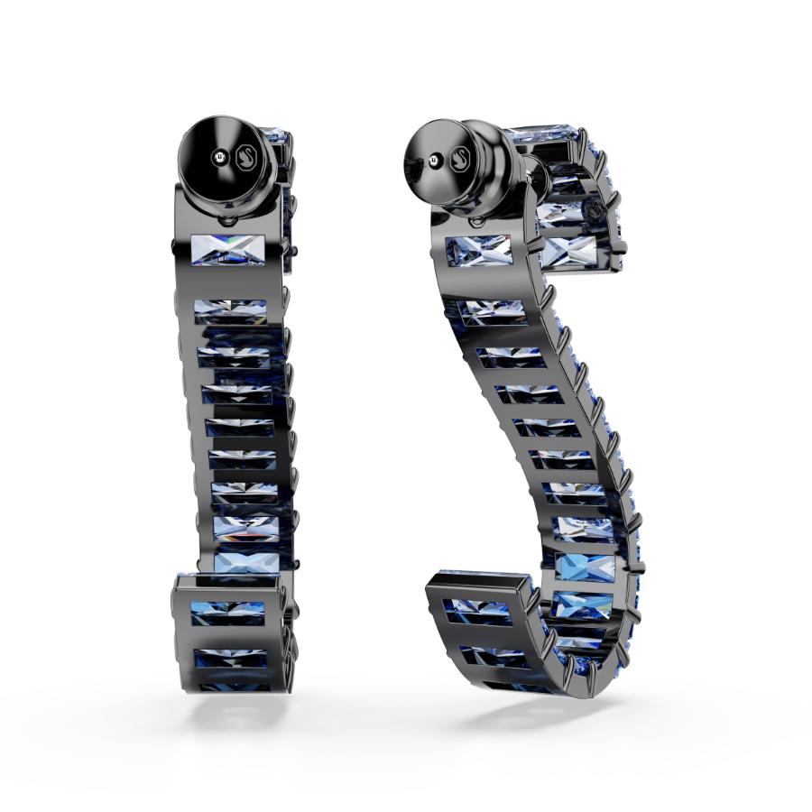 Swarovski Matrix Drop Earrings, Baguette Cut, Blue, Ruthenium Plated -Swarovski