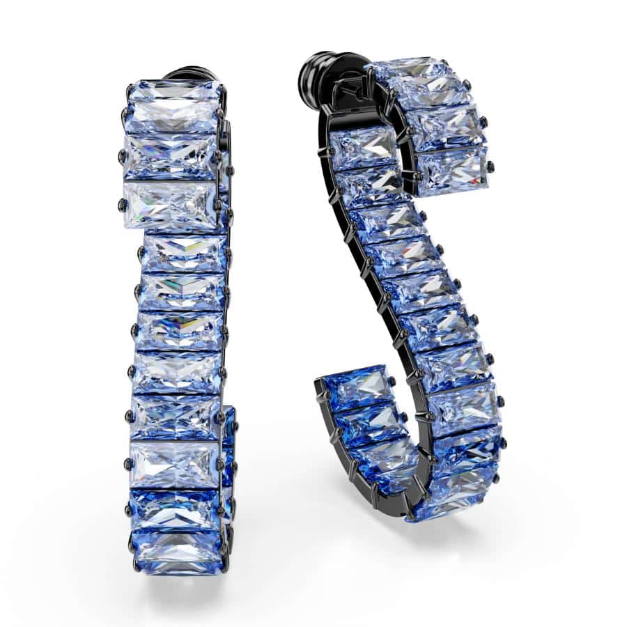 Swarovski Matrix Drop Earrings, Baguette Cut, Blue, Ruthenium Plated -Swarovski