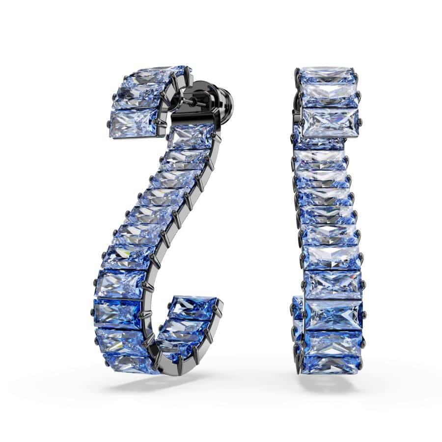 Swarovski Matrix Drop Earrings, Baguette Cut, Blue, Ruthenium Plated -Swarovski