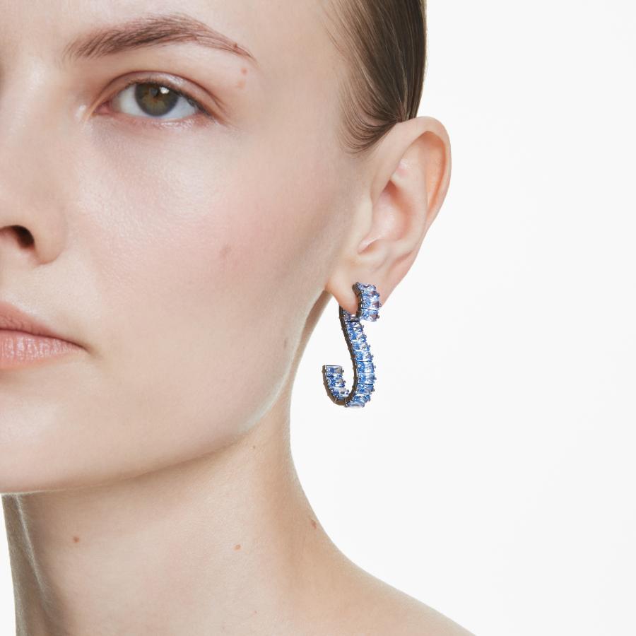 Swarovski Matrix Drop Earrings, Baguette Cut, Blue, Ruthenium Plated -Swarovski