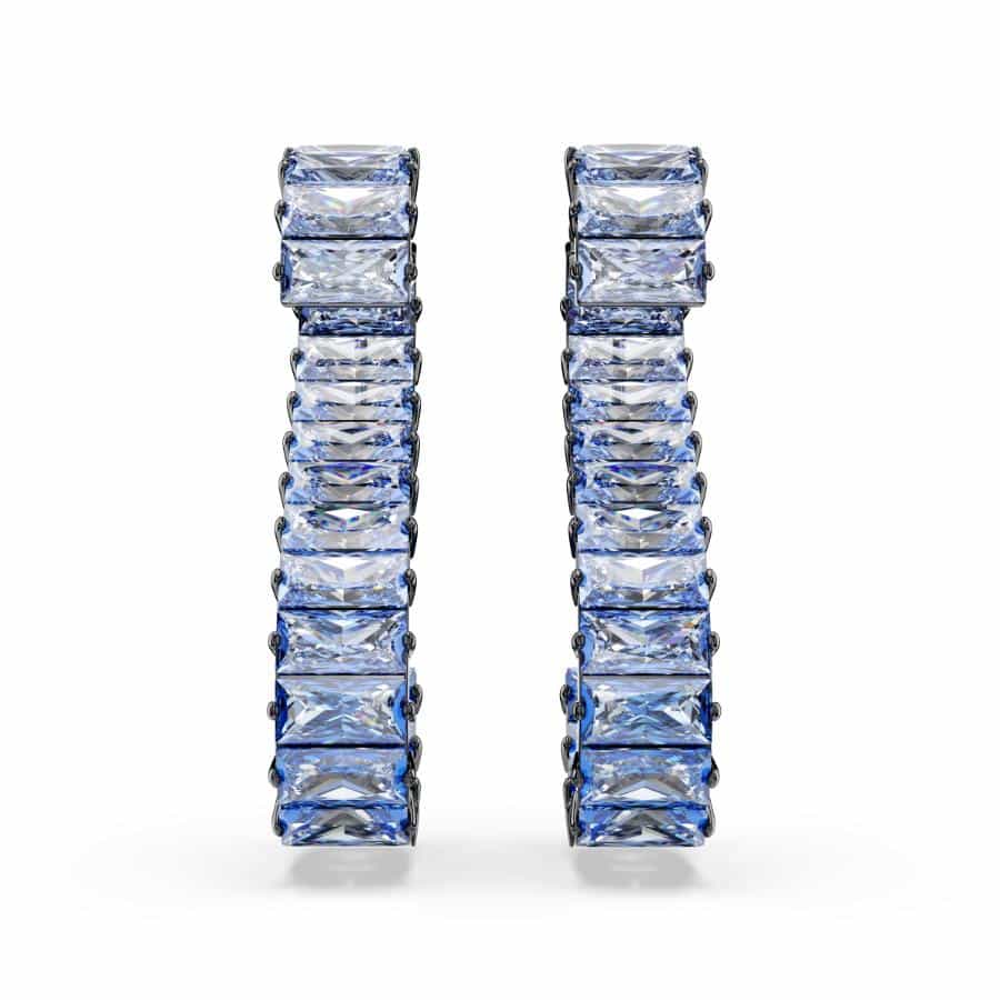 Swarovski Matrix Drop Earrings, Baguette Cut, Blue, Ruthenium Plated -Swarovski