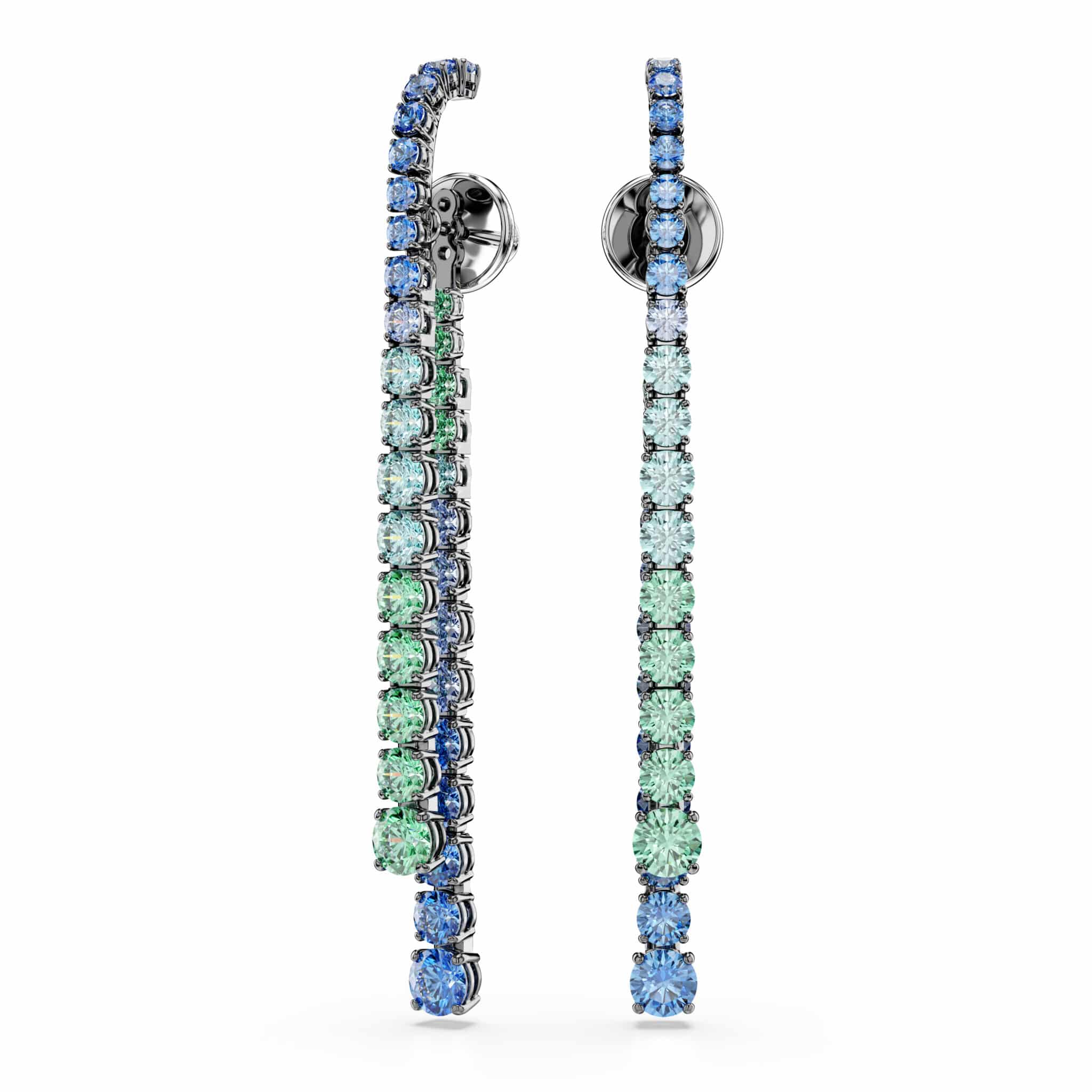 Swarovski Matrix Drop Earrings, Gradient of round cuts, Multicolored, Ruthenium plated -Swarovski