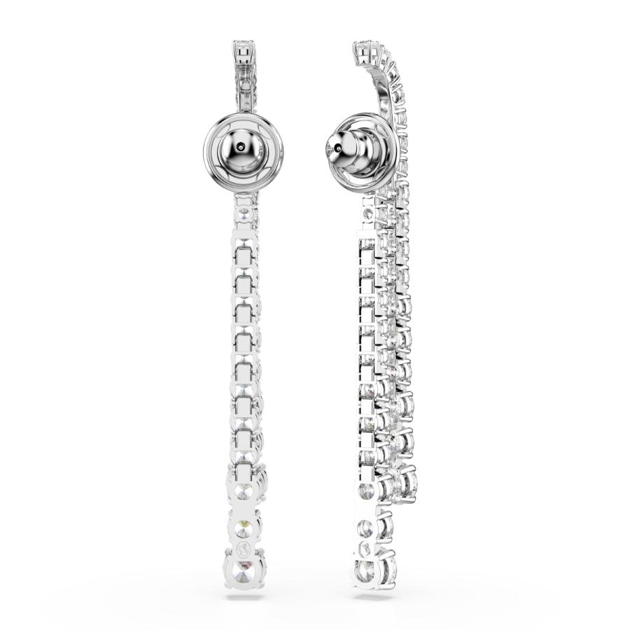 Swarovski Matrix Drop Earrings, Gradient of Round Cuts, White, Rhodium Plated -Swarovski