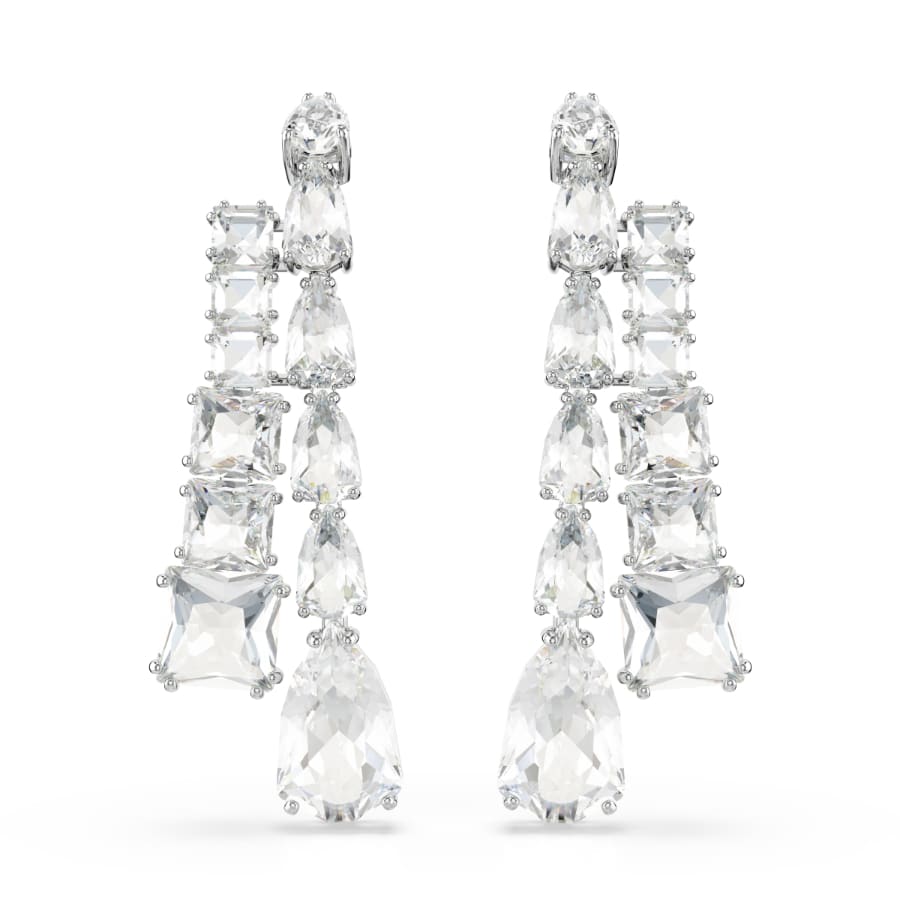 Swarovski Matrix Drop earrings, Mixed Cuts, White, Rhodium Plated -Swarovski