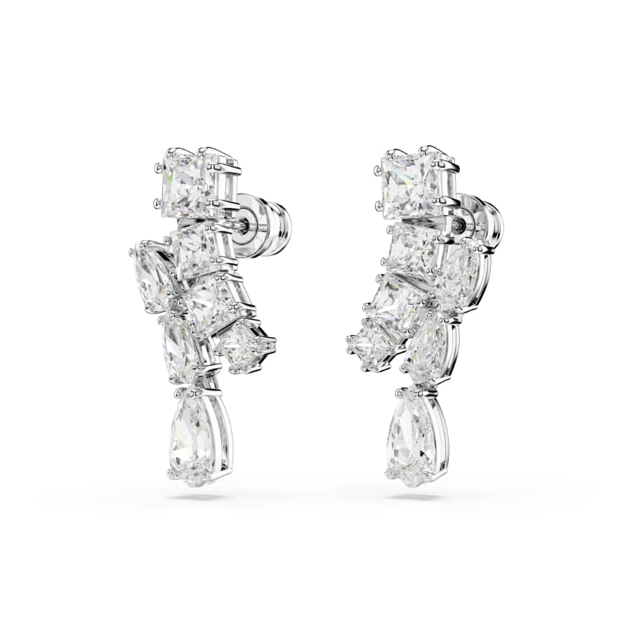 Swarovski Matrix Drop Earrings, Mixed Cuts, White, Rhodium Plated -Swarovski