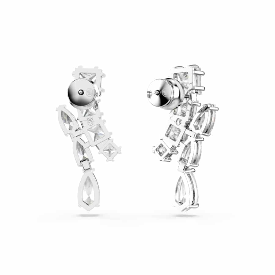 Swarovski Matrix Drop Earrings, Mixed Cuts, White, Rhodium Plated -Swarovski
