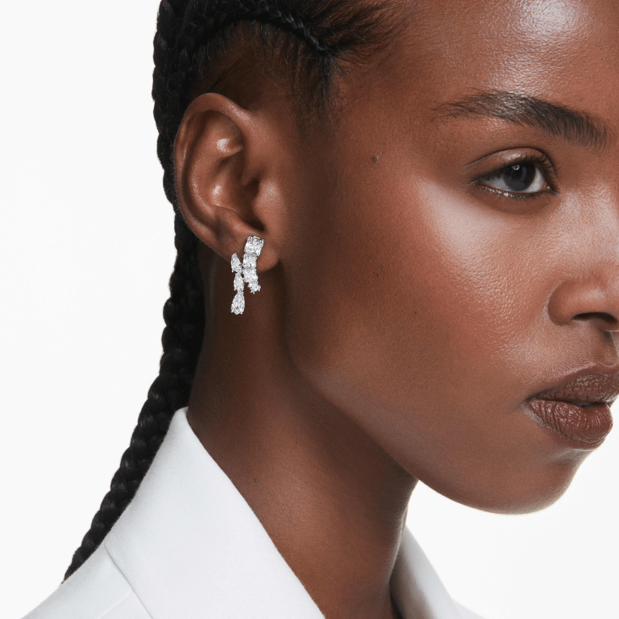 Swarovski Matrix Drop Earrings, Mixed Cuts, White, Rhodium Plated -Swarovski