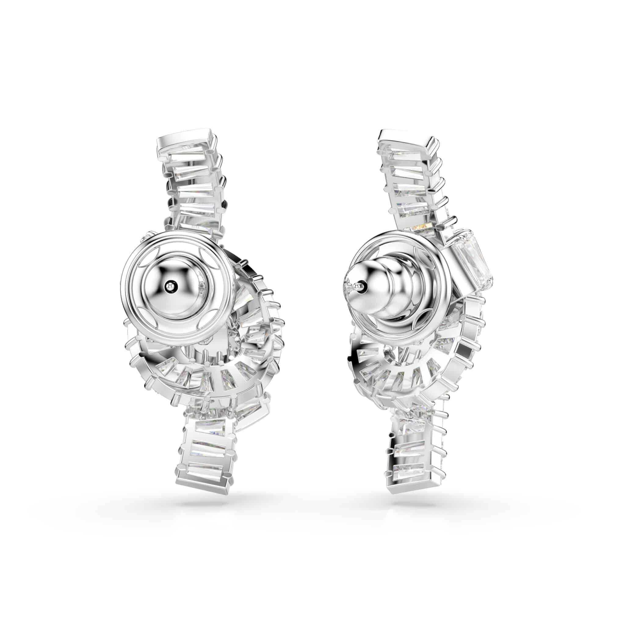 Swarovski Matrix Earrings, Baguette Cut, Knot, White, Rhodium Plated -Swarovski