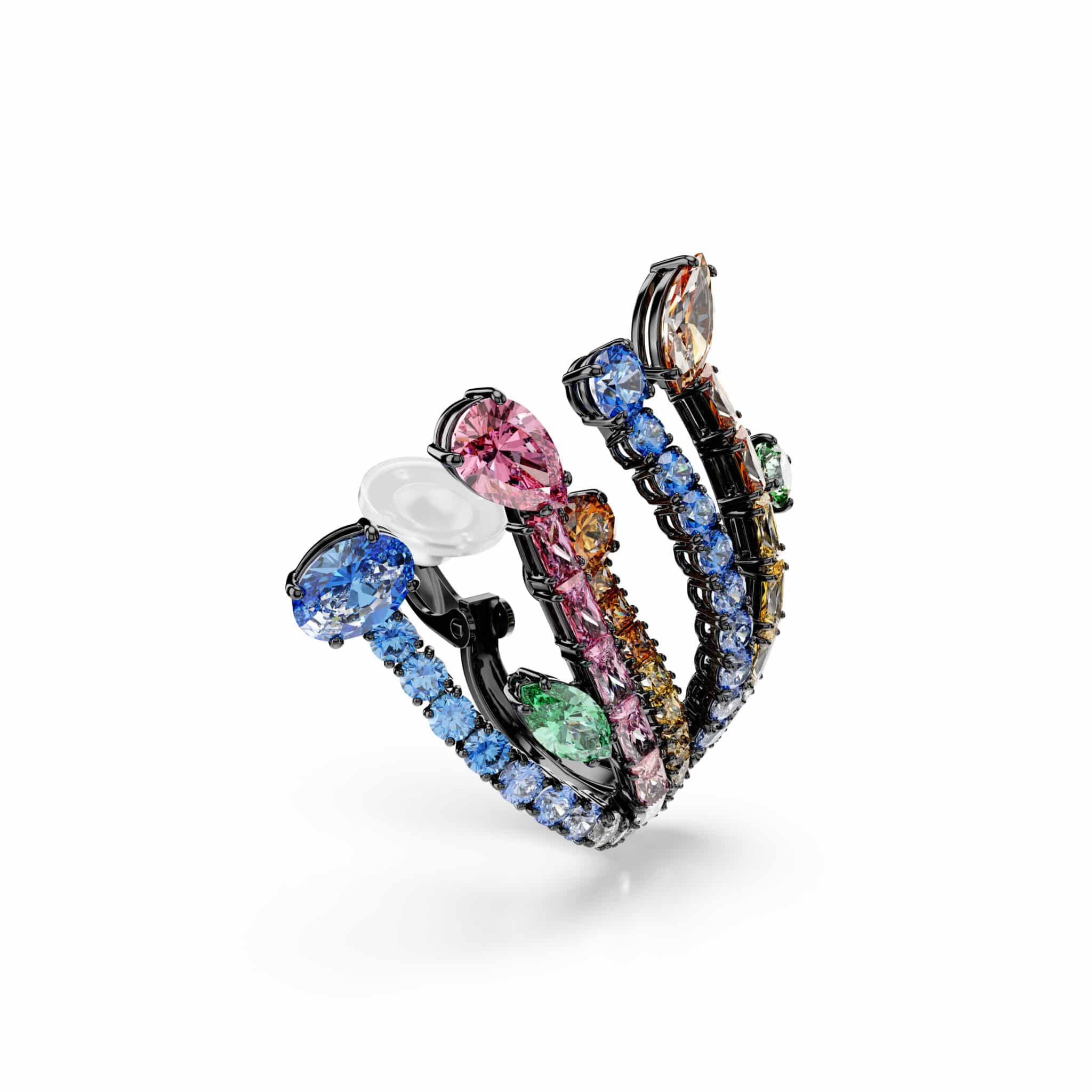 Swarovski Matrix Earrings, Mixed cuts, Bouquet, Multicolored, Ruthenium plated -Swarovski