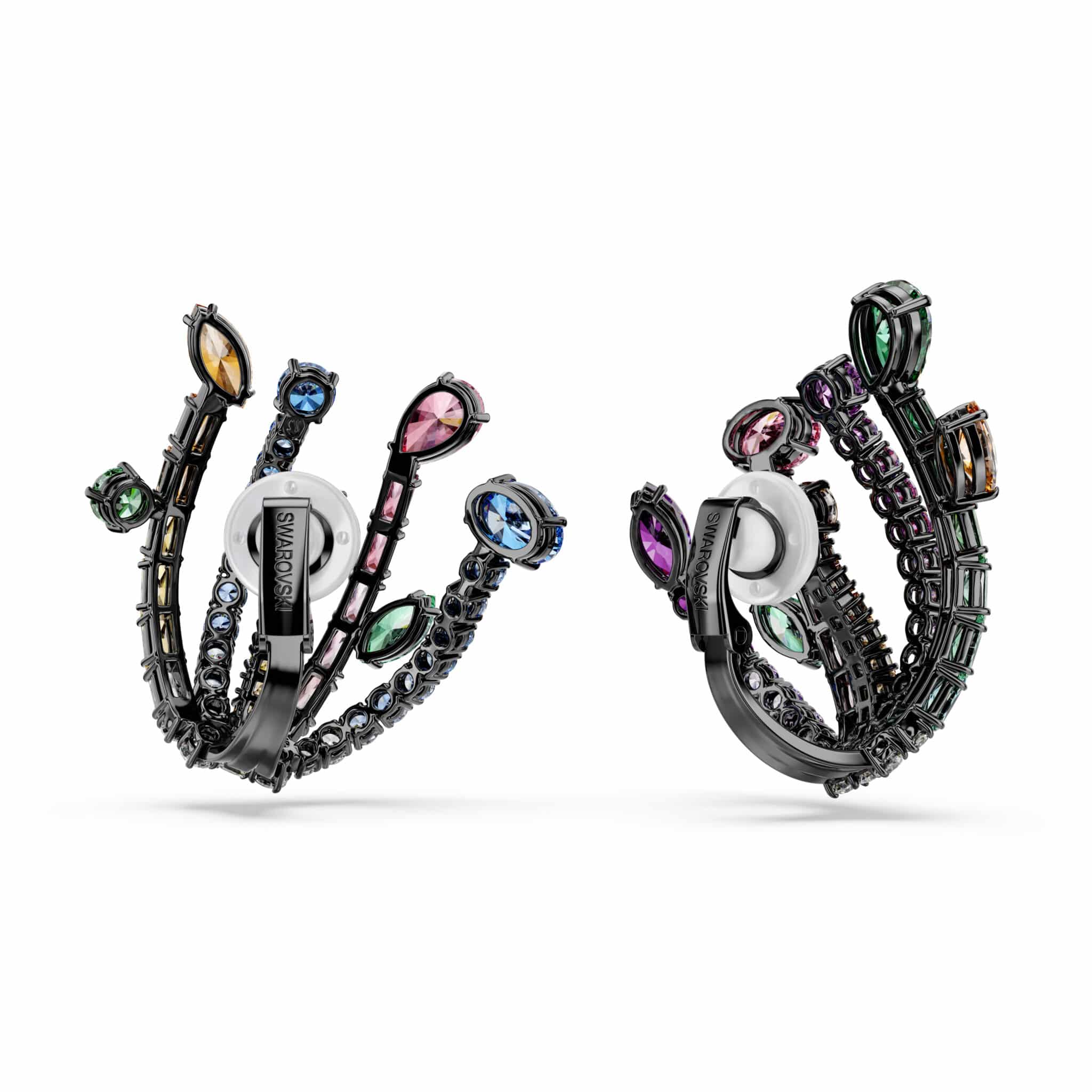 Swarovski Matrix Earrings, Mixed cuts, Bouquet, Multicolored, Ruthenium plated -Swarovski