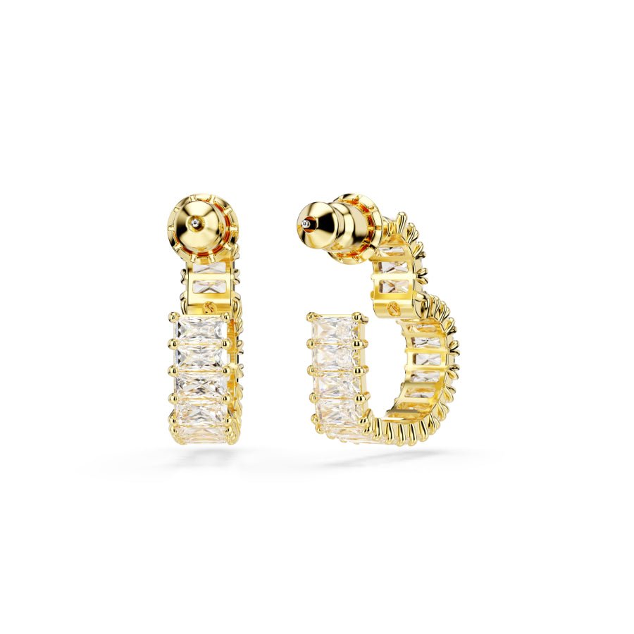 Swarovski Matrix Hoop Earrings, Baguette Cut, Heart, Small, White, Gold-Tone Plated -Swarovski