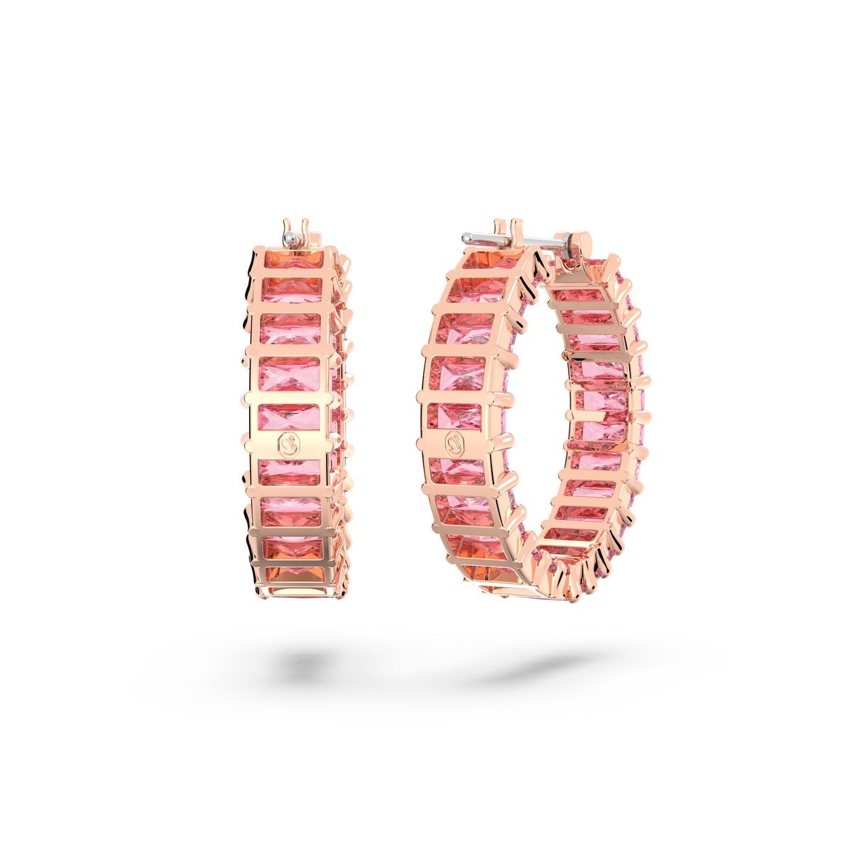 Swarovski Matrix Hoop Earrings Baguette Cut, Pink, Rose Gold-Tone Plated -Swarovski