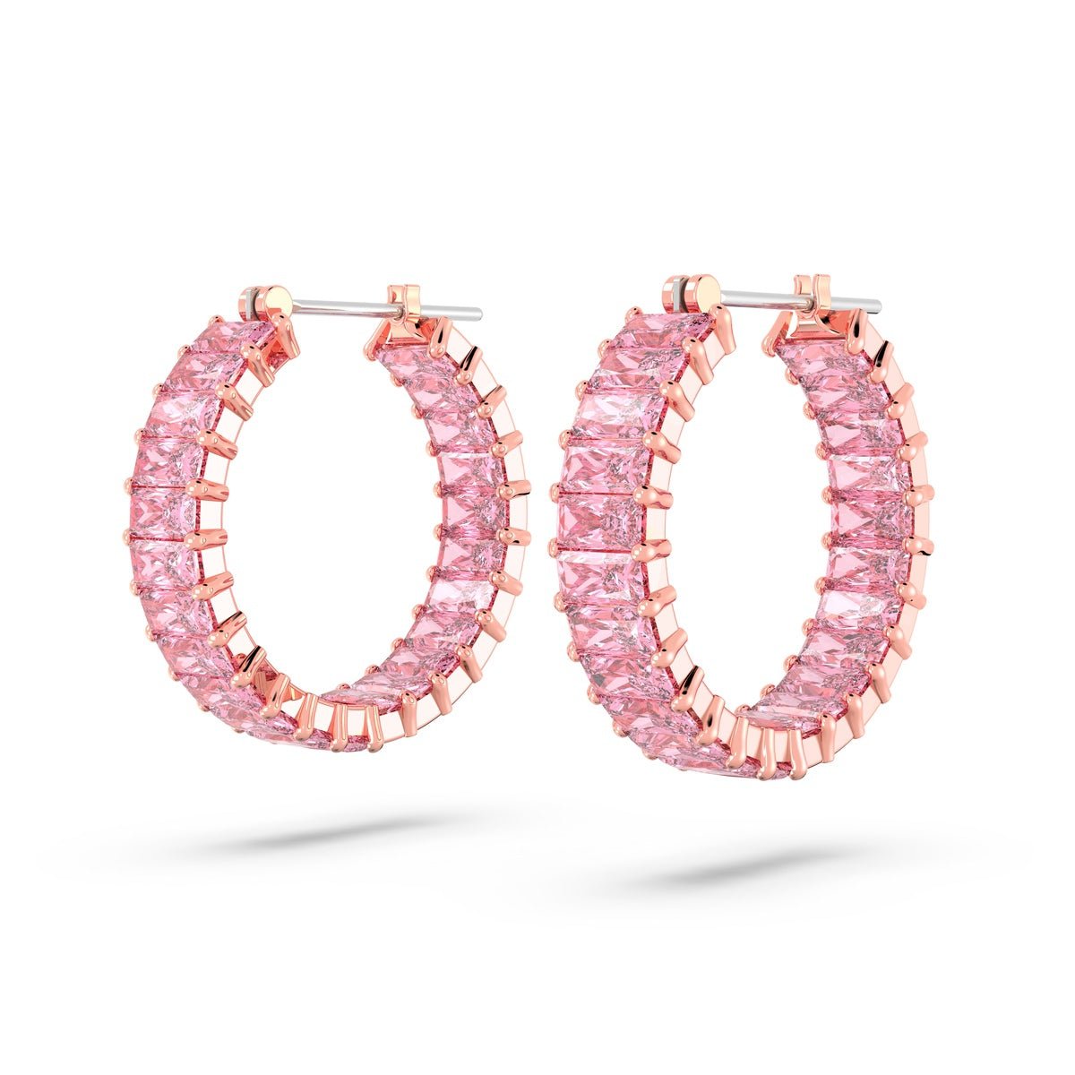 Swarovski Matrix Hoop Earrings Baguette Cut, Pink, Rose Gold-Tone Plated -Swarovski
