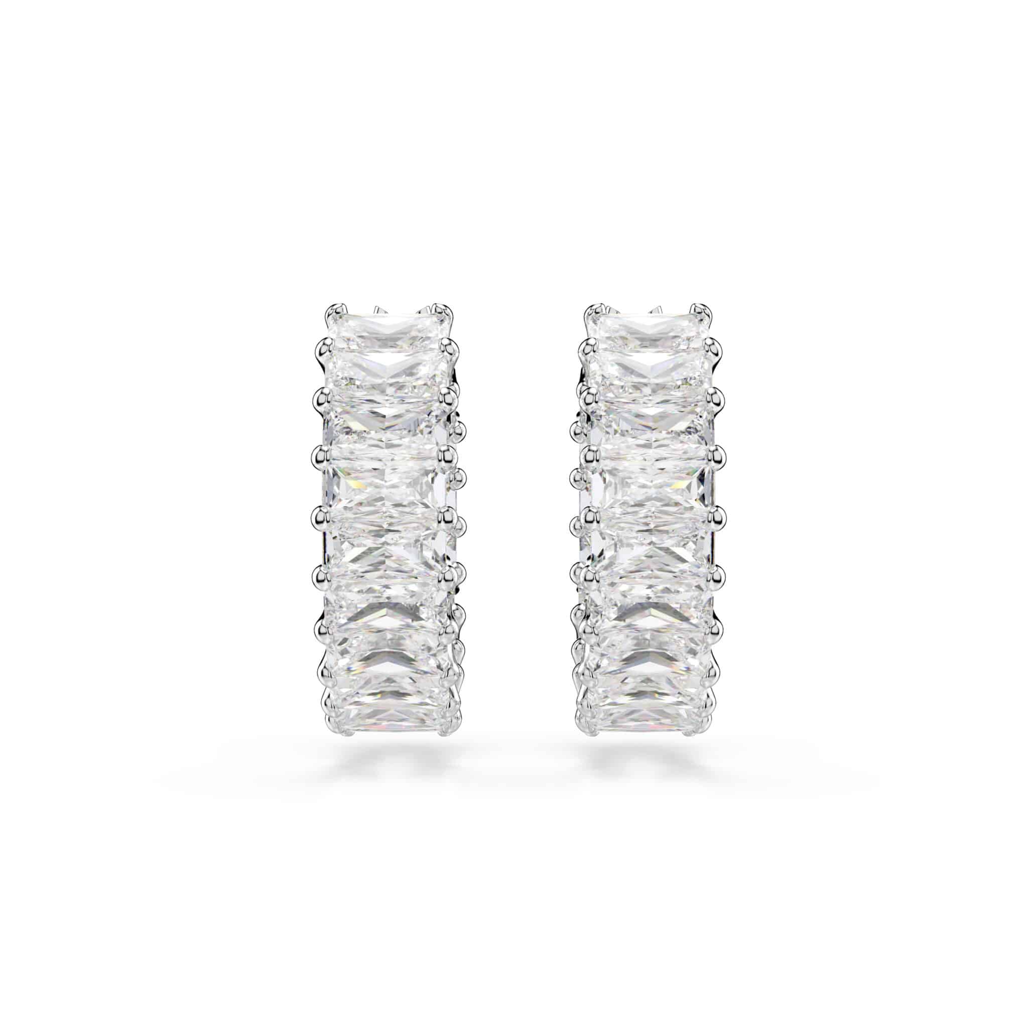 Swarovski Matrix Hoop Earrings, Baguette Cut, White, Rhodium Plated -Swarovski